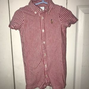 Ralph Lauren Cotton Red White Stripe Baby Romper